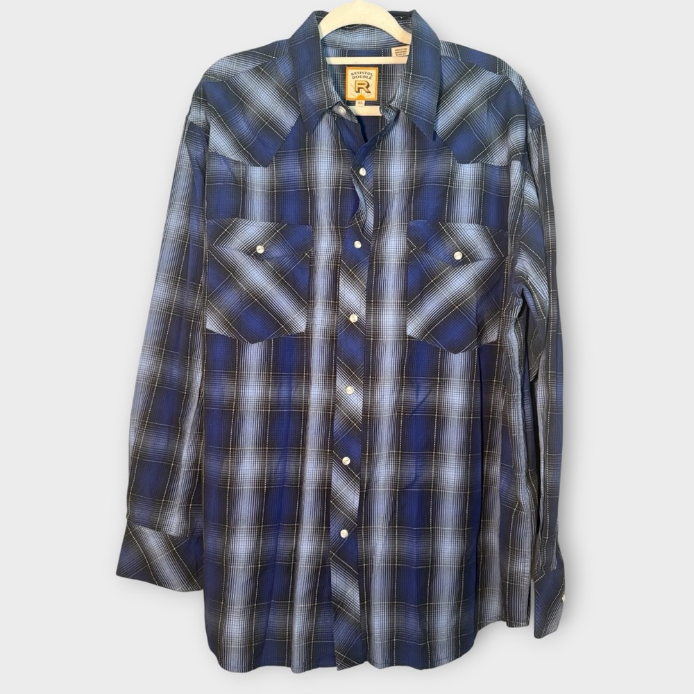 GUC Resistol Double R Plaid Western Pearl Snap Shirt XL